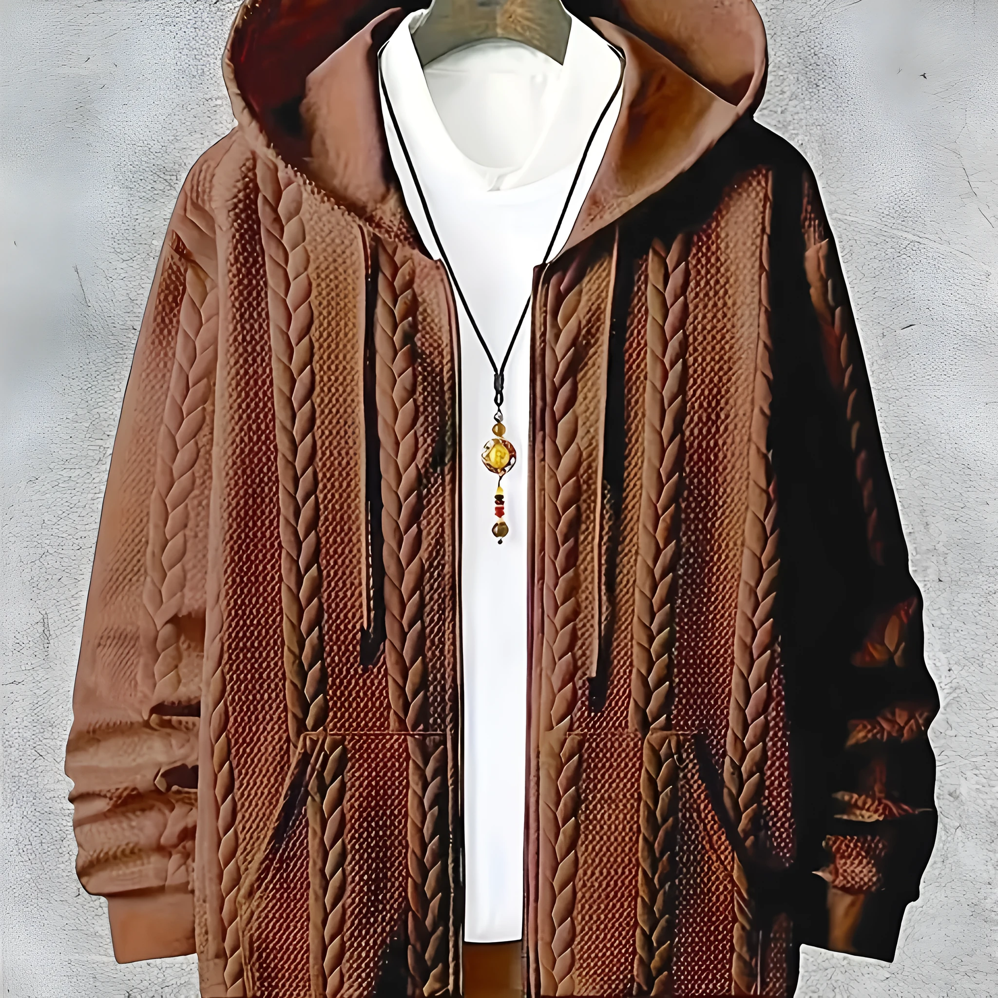 Men's plus-sized casual hooded sweater cardigan in black, 100% polyester, long sleeves, sizes 1XL-6XL