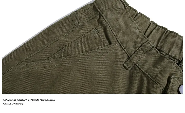 Women's wide-leg cropped pants in micro-elastic fabric showing apricot, red, and army green colour options