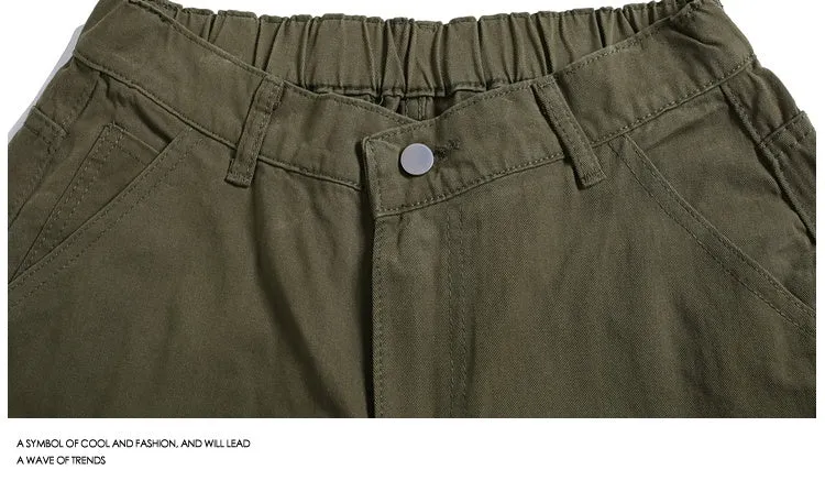 Women's wide-leg cropped pants in micro-elastic fabric showing apricot, red, and army green colour options