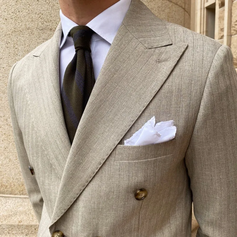 Mr. Lu San grey striped notch lapel two-piece suit jacket and trousers on hanger