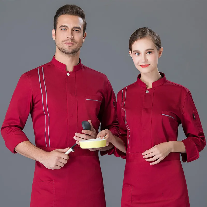 Cotton blend chef work top in solid colour for men, long sleeve, size M to 4XL