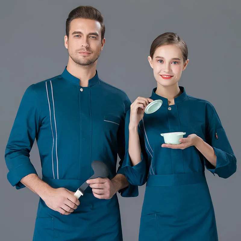 Cotton blend chef work top in solid colour for men, long sleeve, size M to 4XL