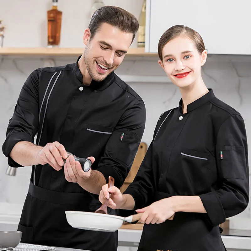 Cotton blend chef work top in solid colour for men, long sleeve, size M to 4XL