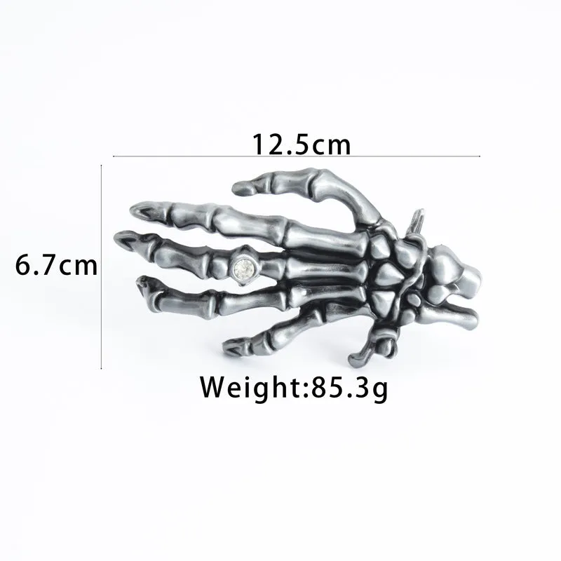 Men's genuine leather belt with skull claw alloy buckle, black, available in sizes 90cm to 130cm