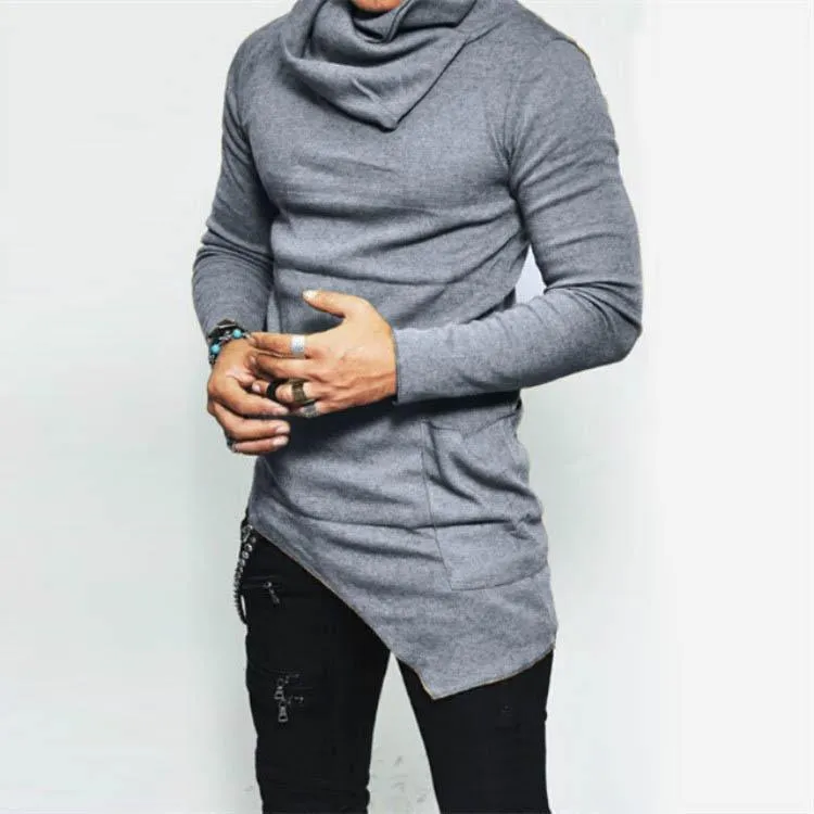 Men hip hop long sleeve tee in black modal fabric, front view