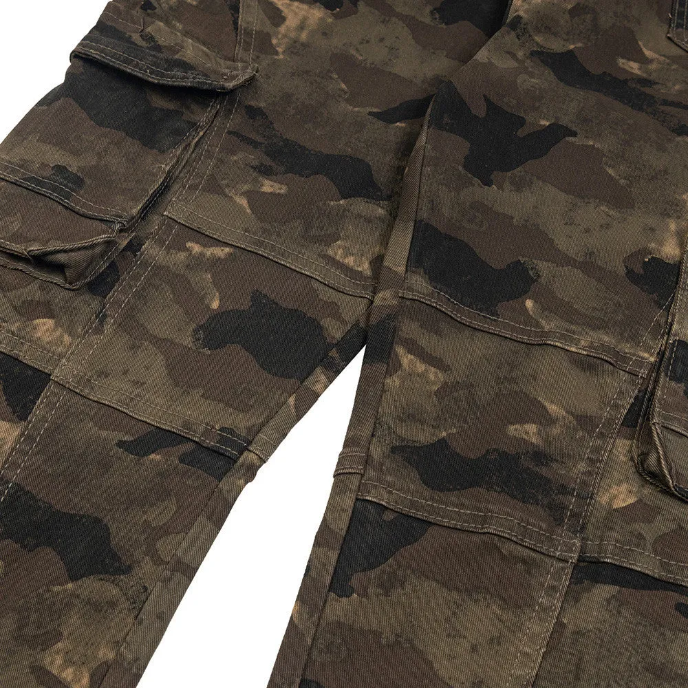 Men's camouflage denim trousers mid-waist casual work pants