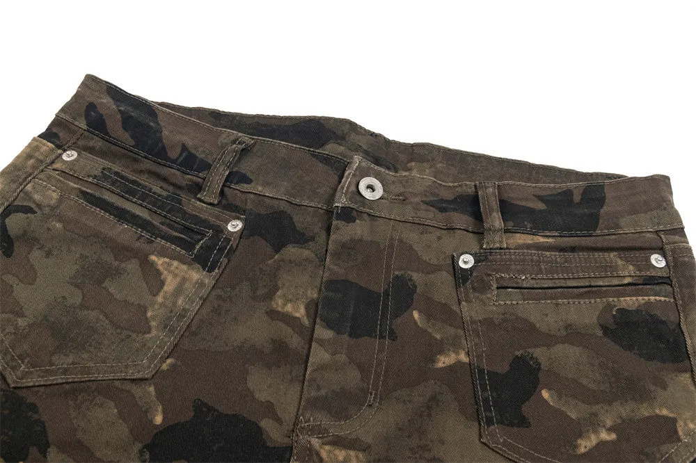 Men's camouflage denim trousers mid-waist casual work pants