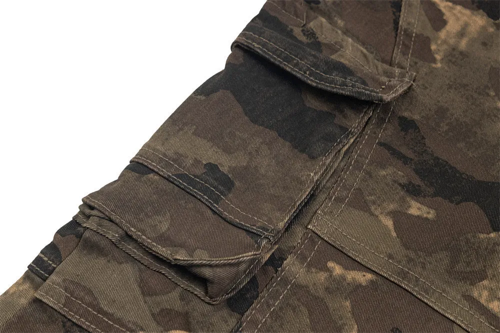 Men's camouflage denim trousers mid-waist casual work pants