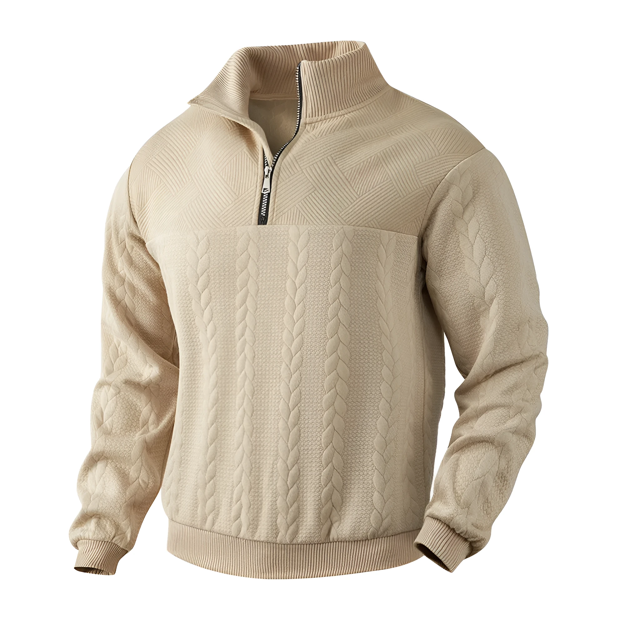 Men's jacquard long-sleeved pullover sweater in loose fit, available in multiple colours and sizes