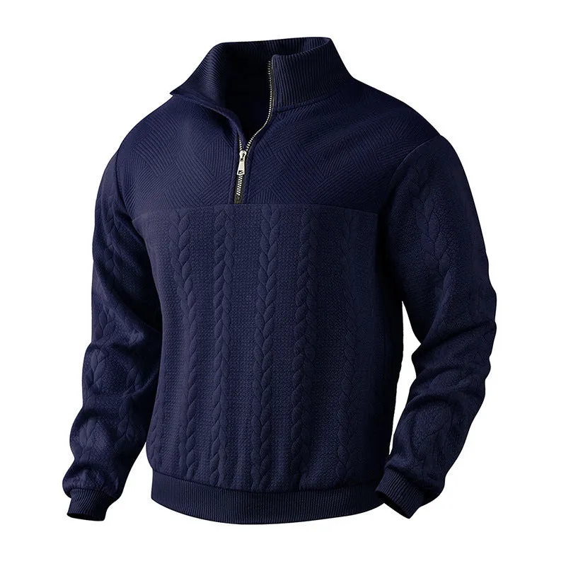 Men's jacquard long-sleeved pullover sweater in loose fit, available in multiple colours and sizes
