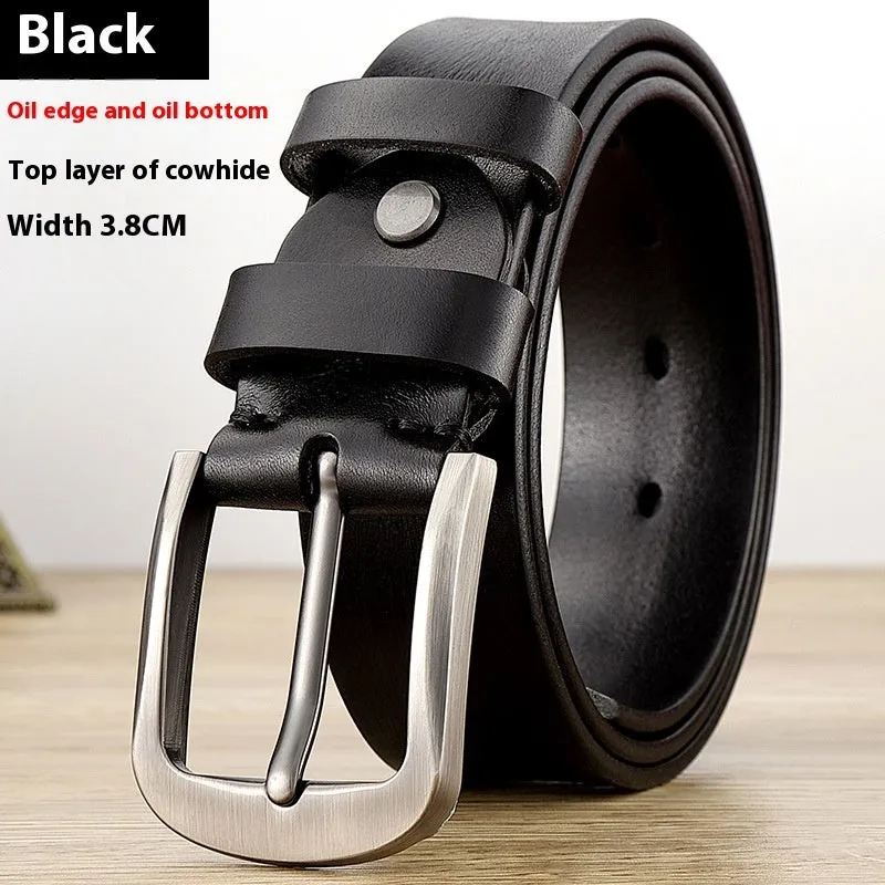 First layer cow leather belt for men with alloy buckle, dark coffee colour, 110cm length