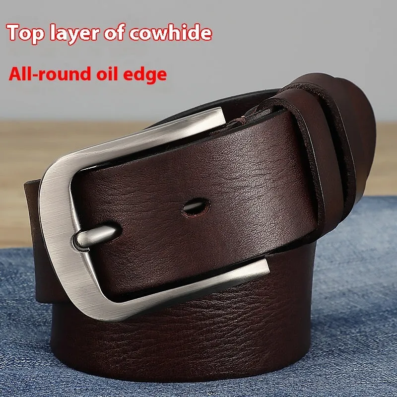 First layer cow leather belt for men with alloy buckle, dark coffee colour, 110cm length