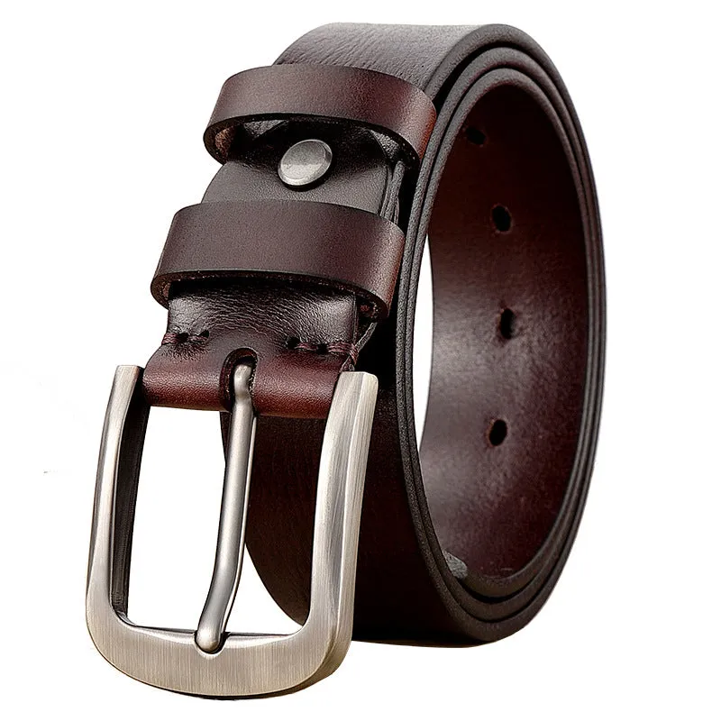 First layer cow leather belt for men with alloy buckle, dark coffee colour, 110cm length