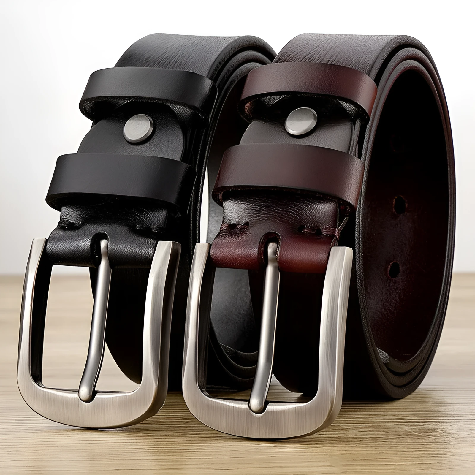 First layer cow leather belt for men with alloy buckle, dark coffee colour, 110cm length