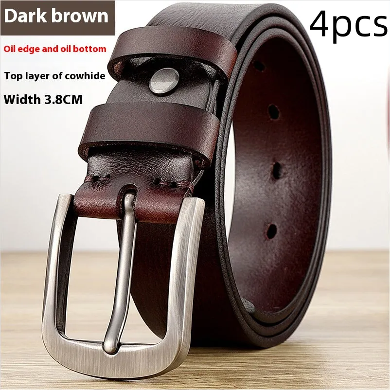 First layer cow leather belt for men with alloy buckle, dark coffee colour, 110cm length