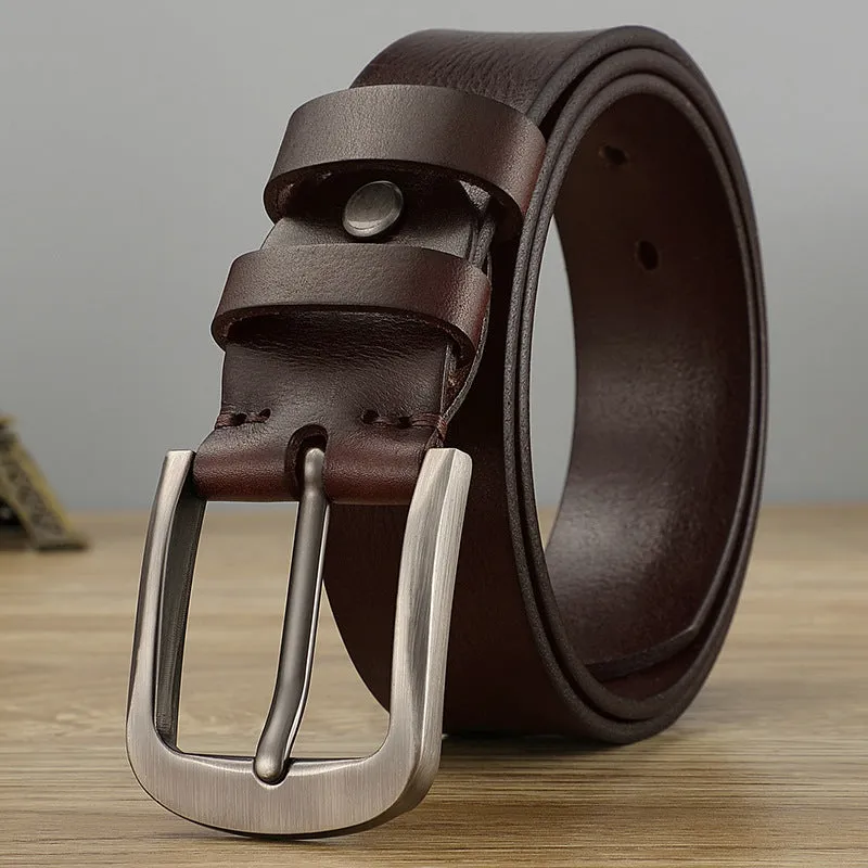 First layer cow leather belt for men with alloy buckle, dark coffee colour, 110cm length