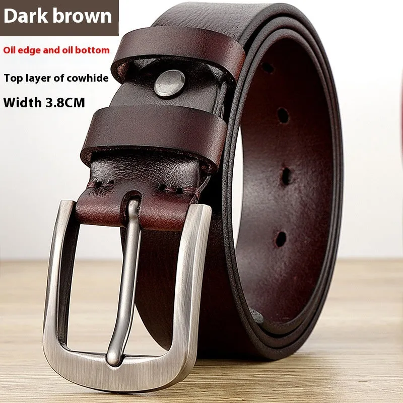 First layer cow leather belt for men with alloy buckle, dark coffee colour, 110cm length