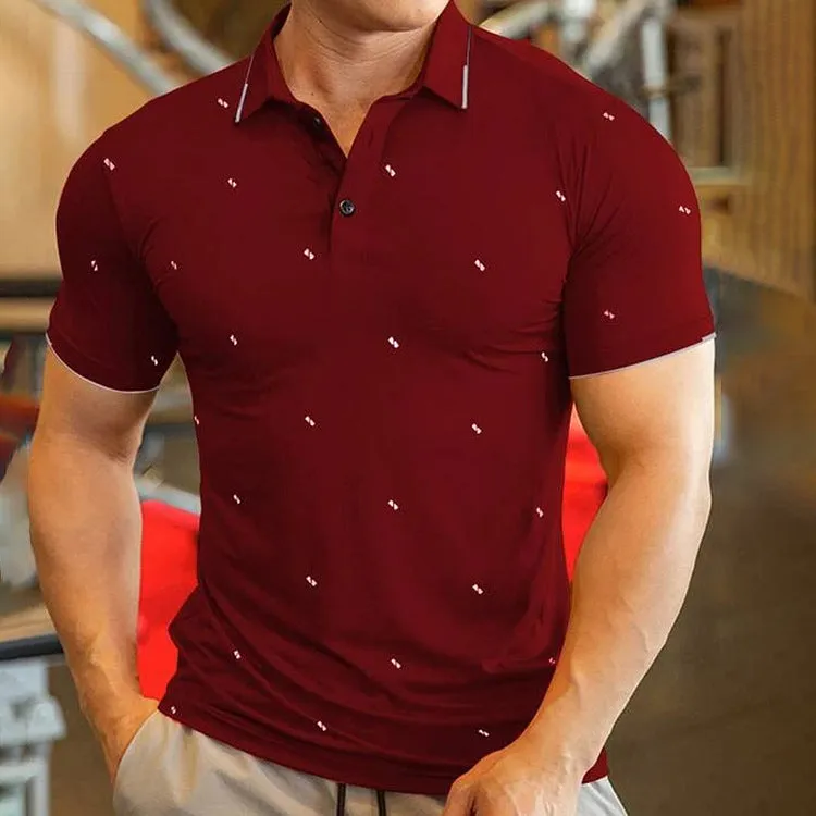Men's short sleeve digital print sports top in polyester fibre, available in black, dark blue, red, and white, sizes S to 6XL