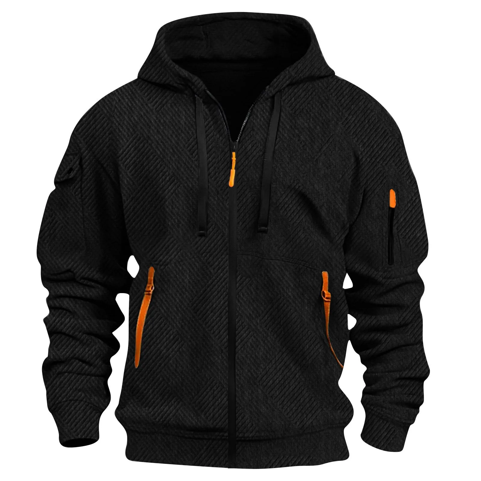 Mens casual hoodie with 3D patch pocket in solid colour, cotton blend fabric, cuff sleeves, unlined, available in six colours