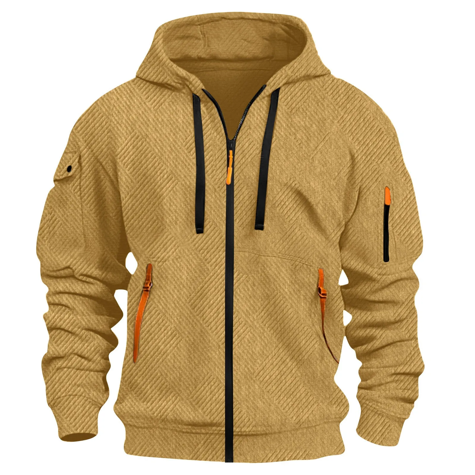 Mens casual hoodie with 3D patch pocket in solid colour, cotton blend fabric, cuff sleeves, unlined, available in six colours