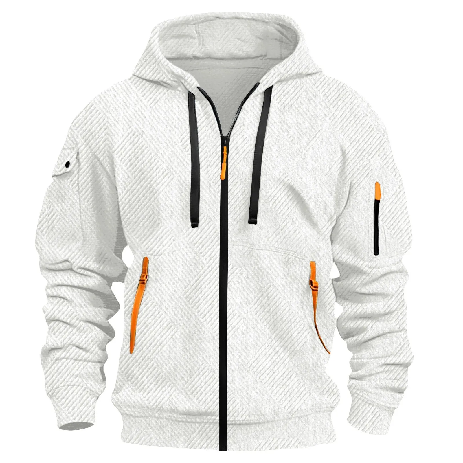 Mens casual hoodie with 3D patch pocket in solid colour, cotton blend fabric, cuff sleeves, unlined, available in six colours