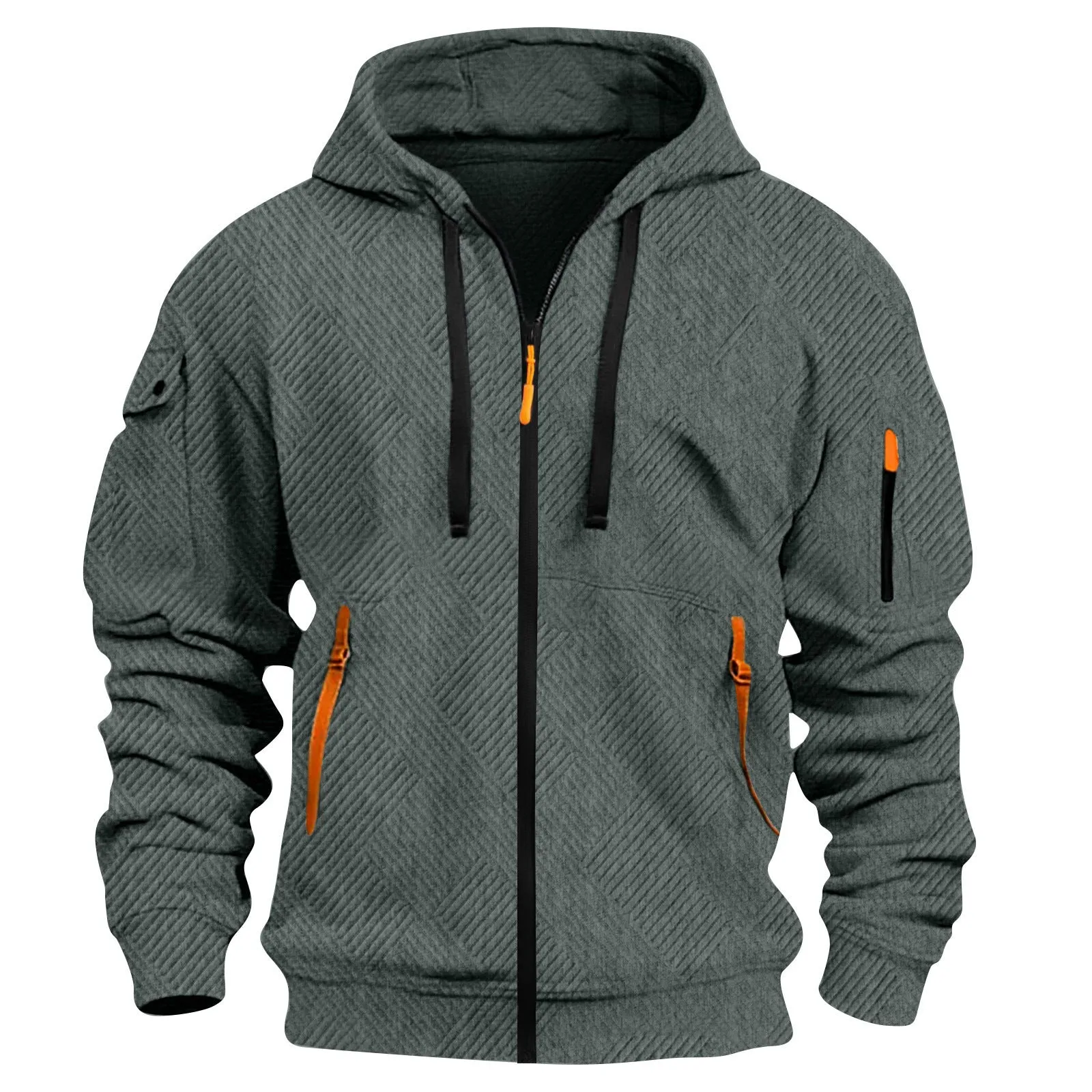 Mens casual hoodie with 3D patch pocket in solid colour, cotton blend fabric, cuff sleeves, unlined, available in six colours