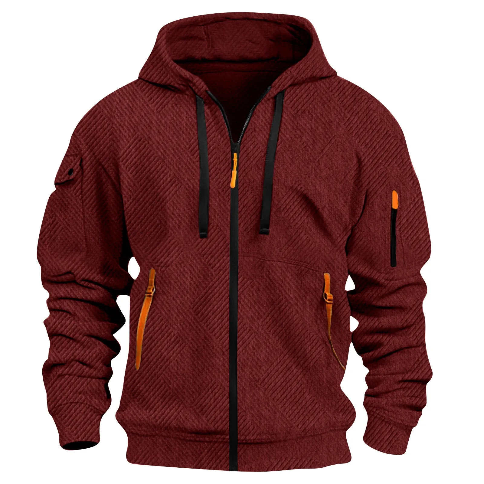 Mens casual hoodie with 3D patch pocket in solid colour, cotton blend fabric, cuff sleeves, unlined, available in six colours