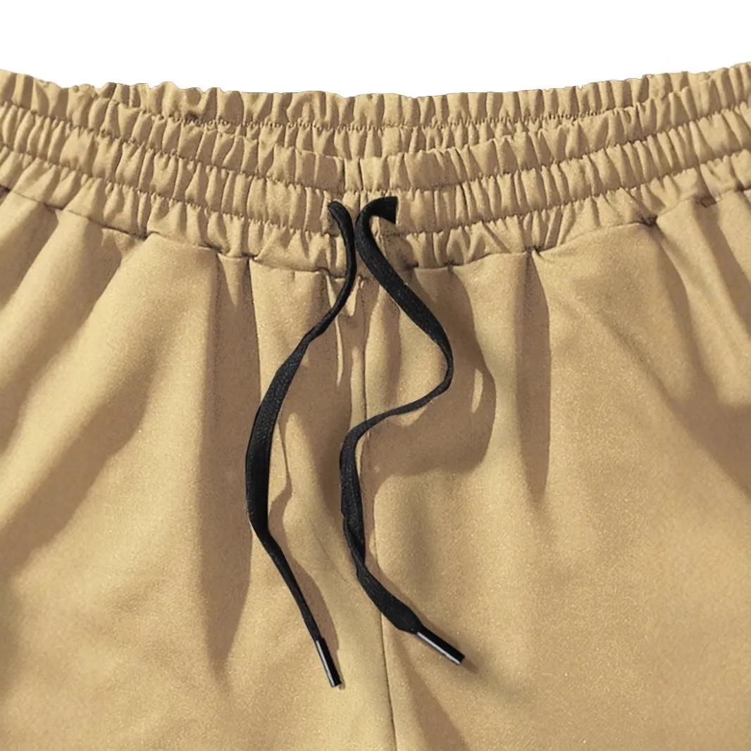 Men's khaki coconut print sports shorts with elastic waistband