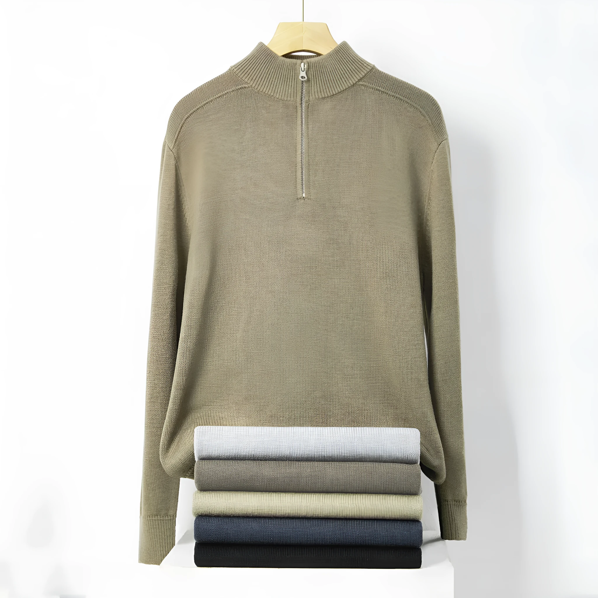 Men's casual sweater thickened wool base shirt long sleeve slim fit pullover in multiple colours black light gray bronze coffee blue gray apricot stone sand
