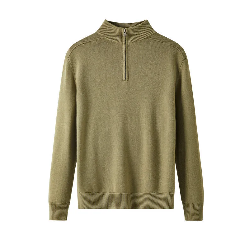 Men's casual sweater thickened wool base shirt long sleeve slim fit pullover in multiple colours black light gray bronze coffee blue gray apricot stone sand