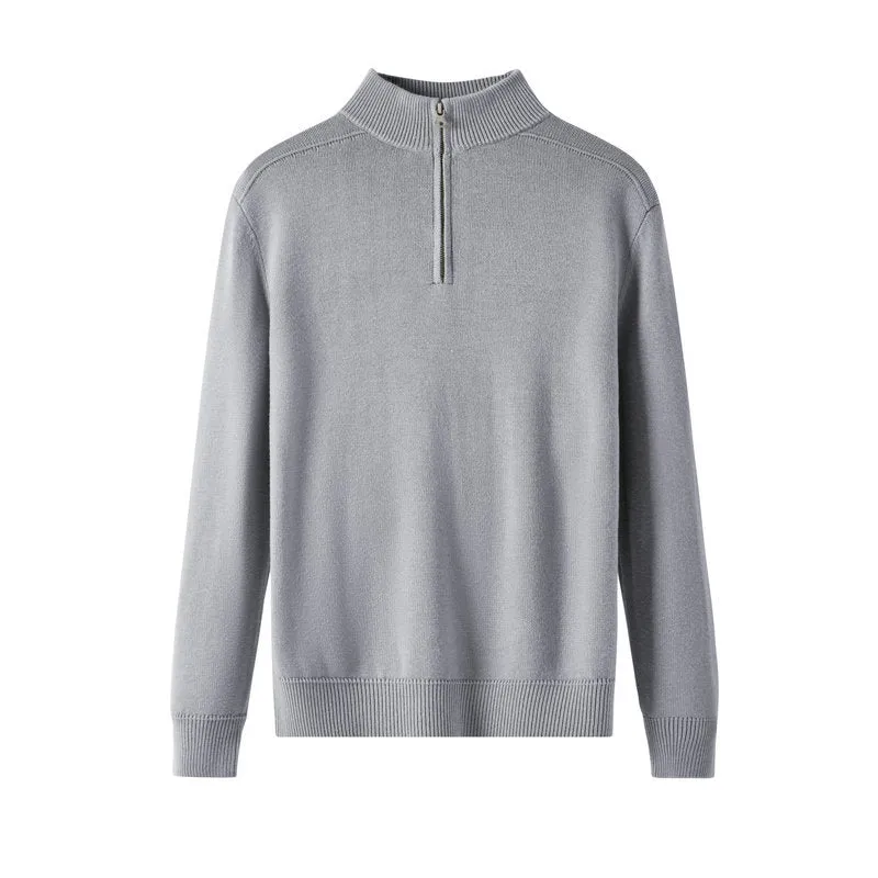 Men's casual sweater thickened wool base shirt long sleeve slim fit pullover in multiple colours black light gray bronze coffee blue gray apricot stone sand
