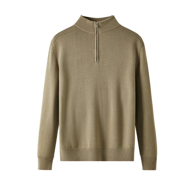 Men's casual sweater thickened wool base shirt long sleeve slim fit pullover in multiple colours black light gray bronze coffee blue gray apricot stone sand