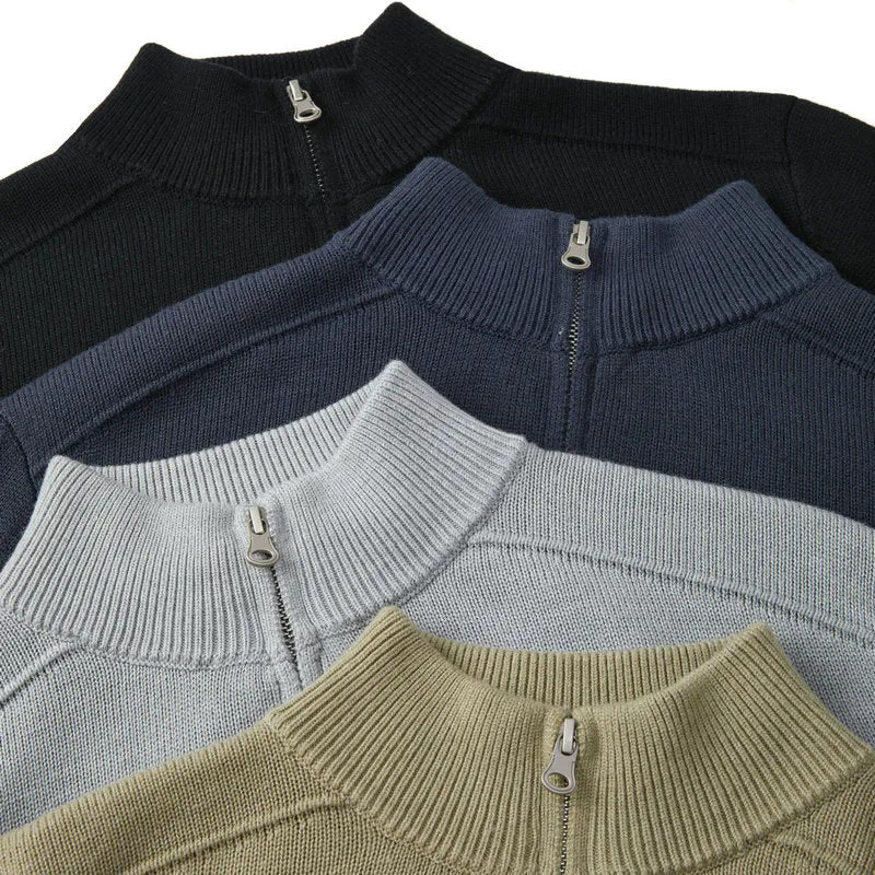 Men's casual sweater thickened wool base shirt long sleeve slim fit pullover in multiple colours black light gray bronze coffee blue gray apricot stone sand