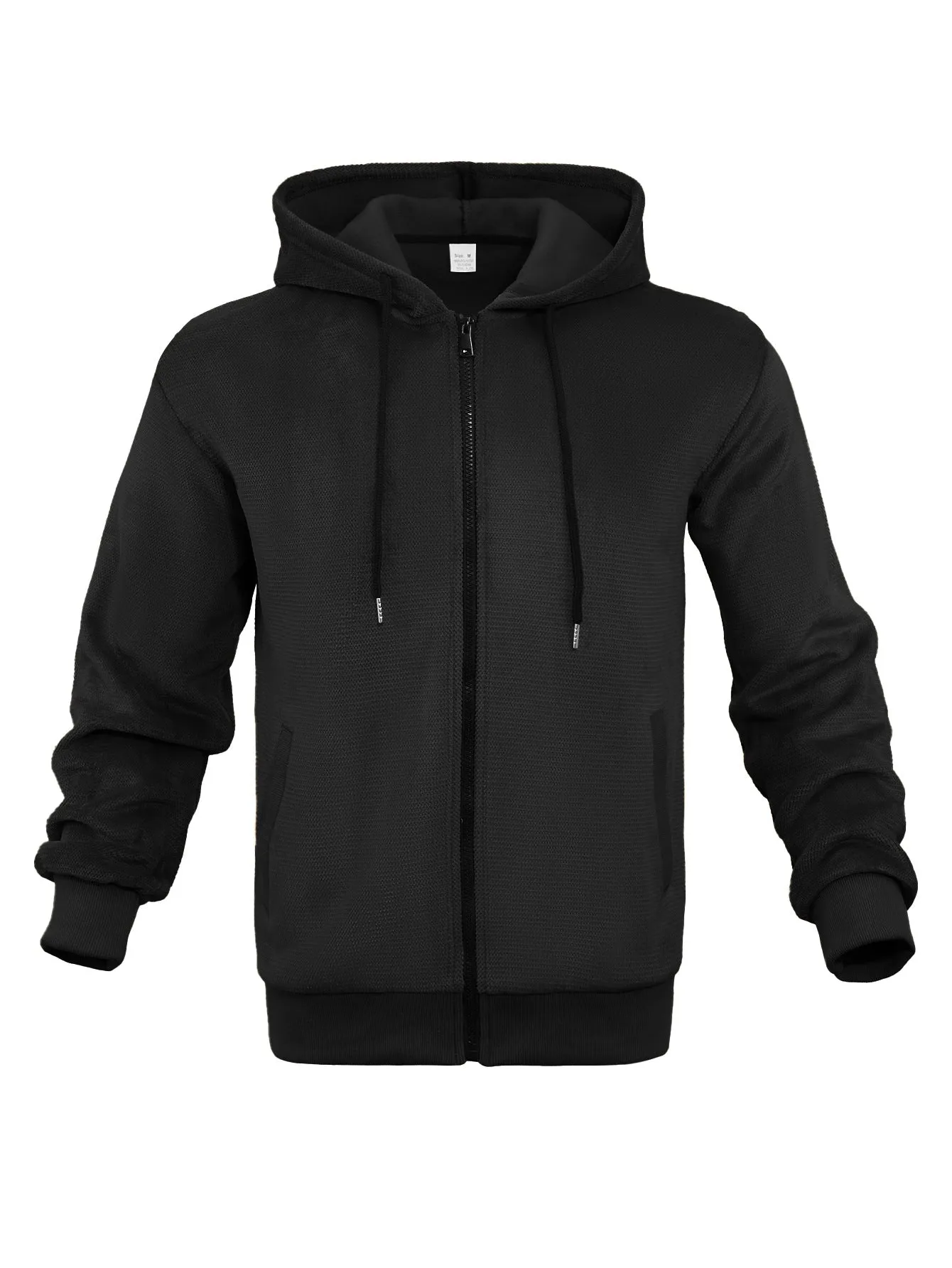 Men's fashion casual zippered hooded sweatshirt in gray, thickened fleece lining, full-zip cardigan style