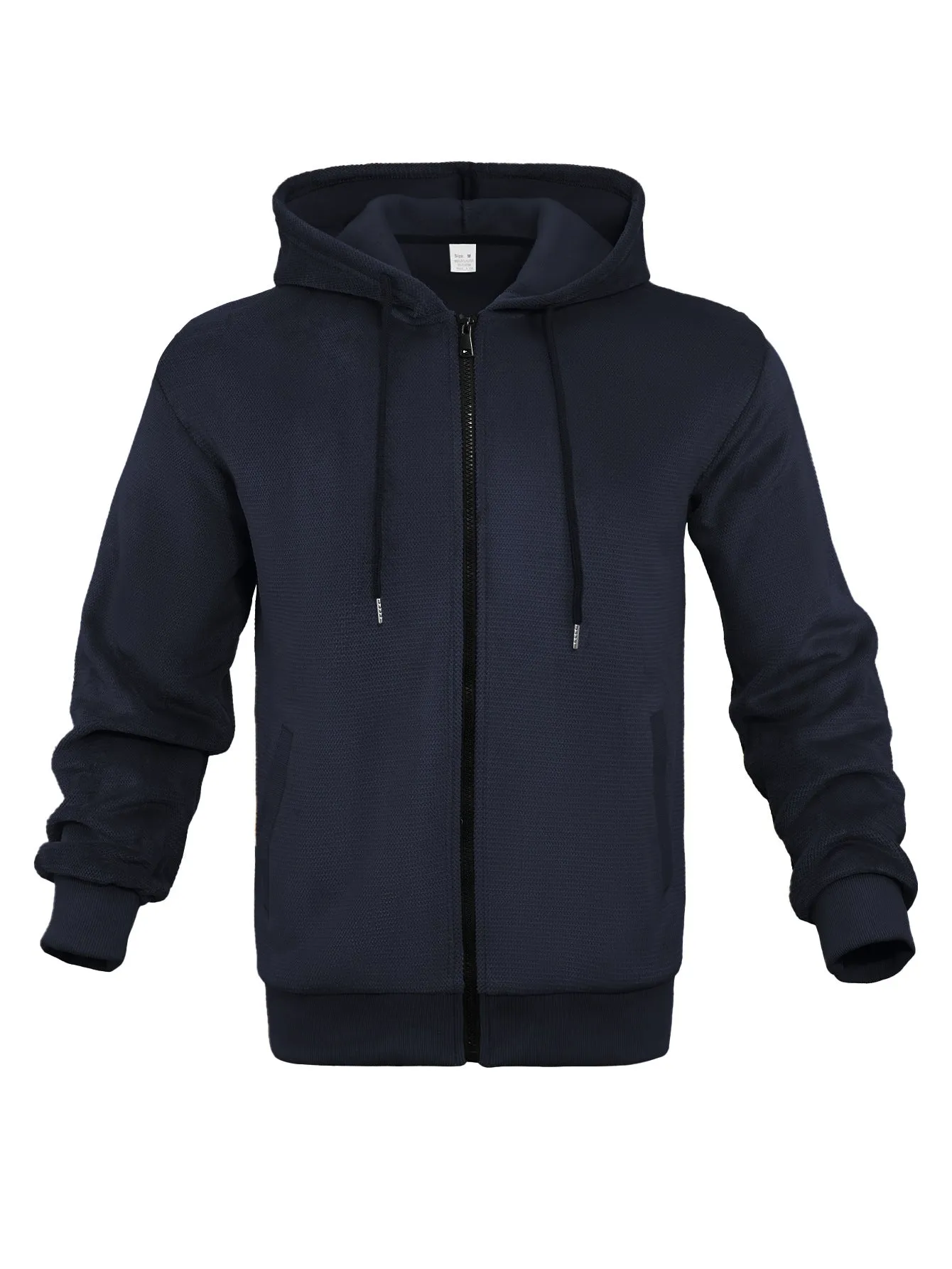 Men's fashion casual zippered hooded sweatshirt in gray, thickened fleece lining, full-zip cardigan style