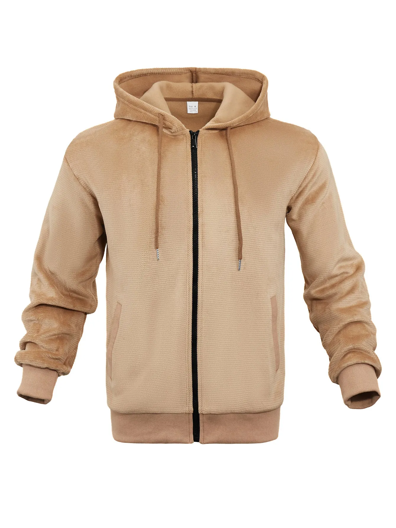 Men's fashion casual zippered hooded sweatshirt in gray, thickened fleece lining, full-zip cardigan style