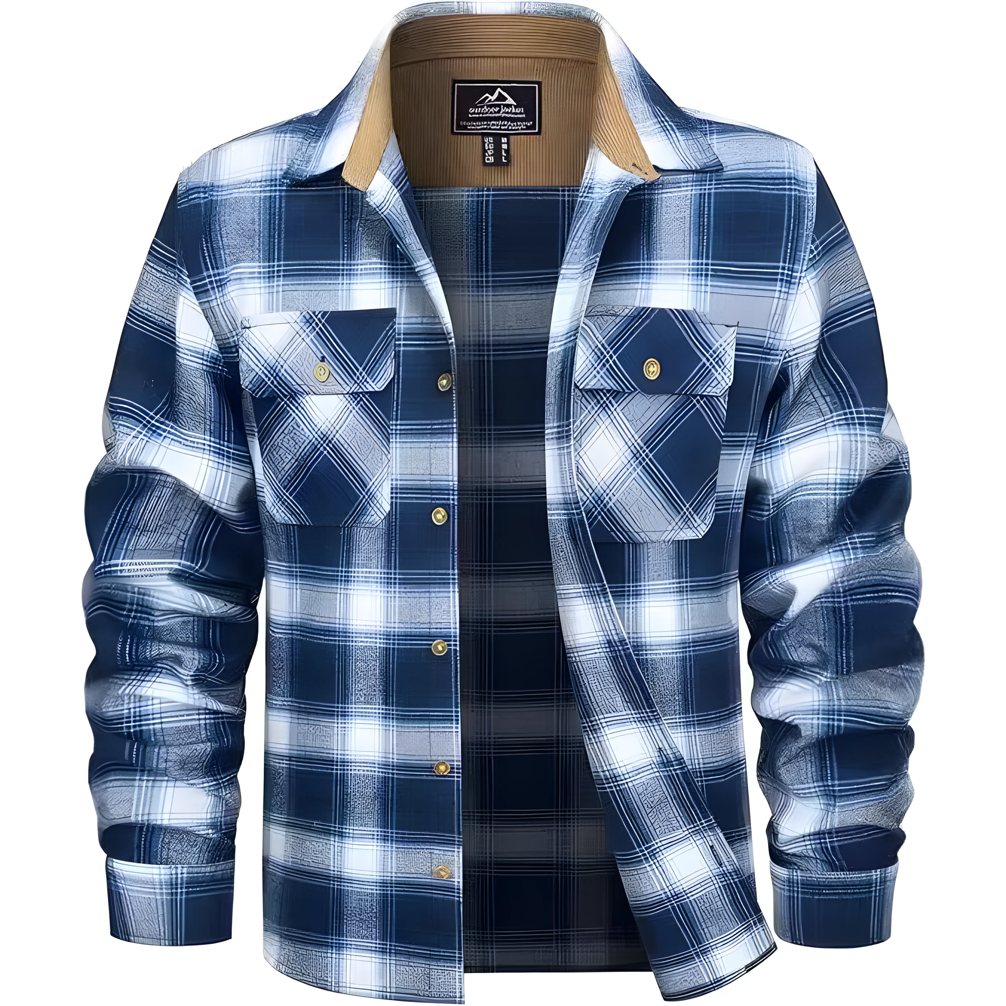 Men's polyester flannel button shirt with plaid pattern in multiple colour options