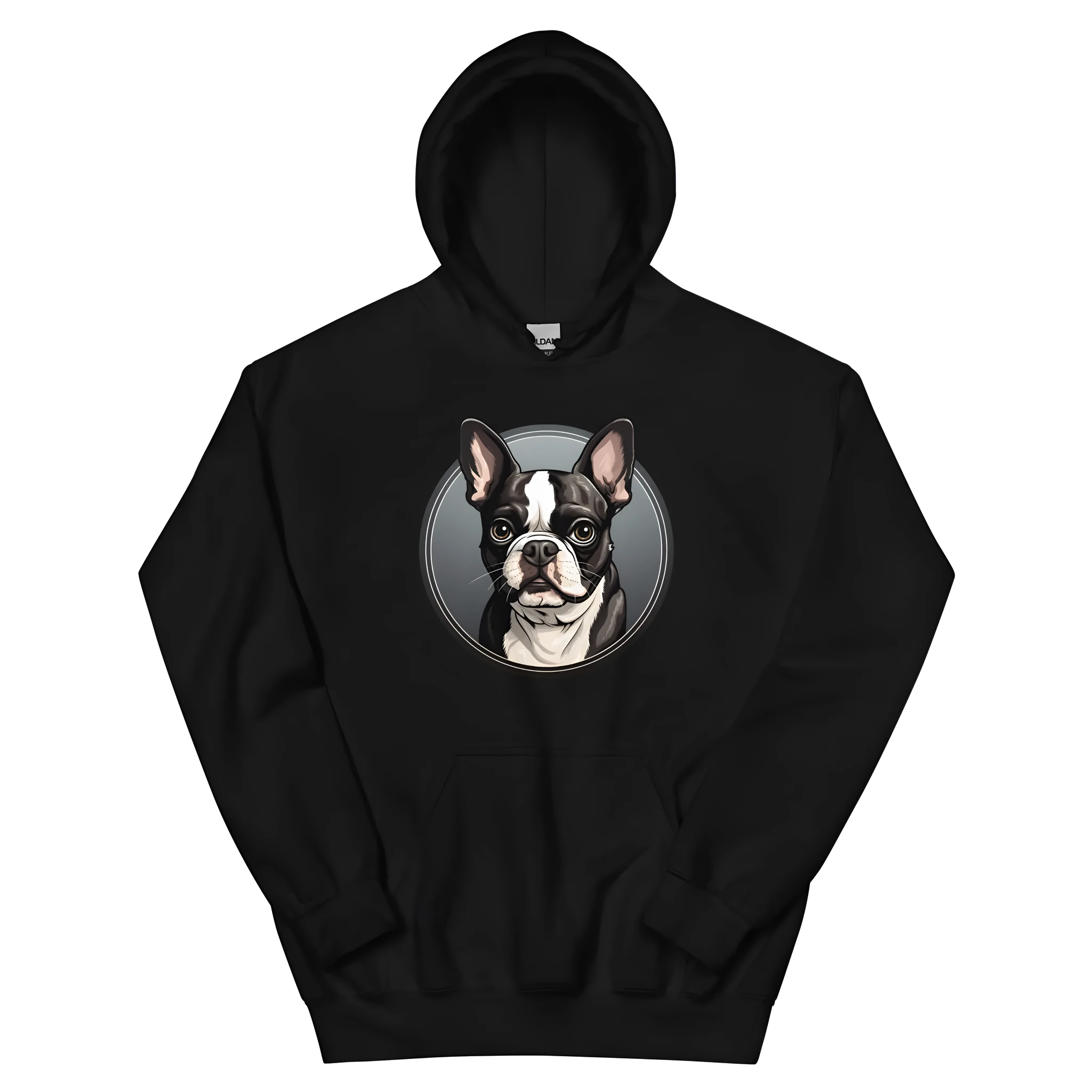 Women's loose fit falling shoulder hoodie in black with 3D effect pattern and front pocket