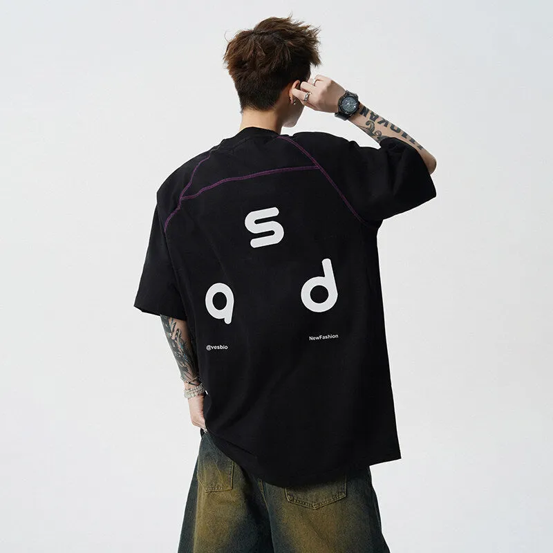 Cotton letter print short-sleeve t-shirt in loose fit with round neck collar