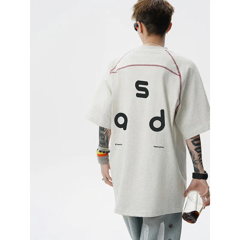 Cotton letter print short-sleeve t-shirt in loose fit with round neck collar