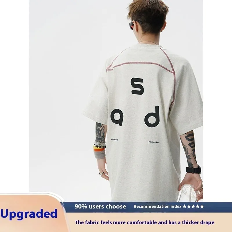 Cotton letter print short-sleeve t-shirt in loose fit with round neck collar