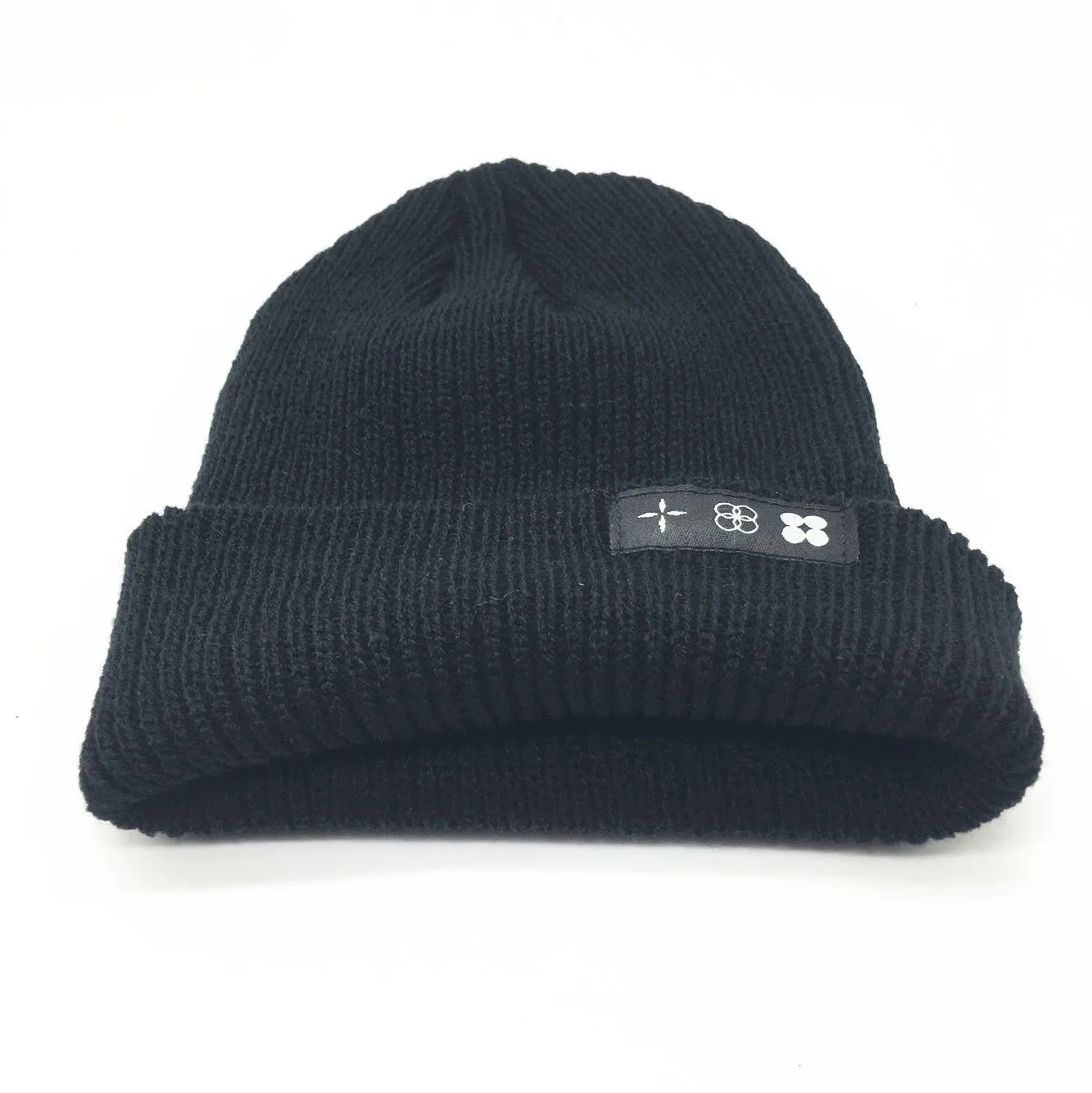 Black wool jacquard knit cap for adults with letter stitching, dome style, unisex