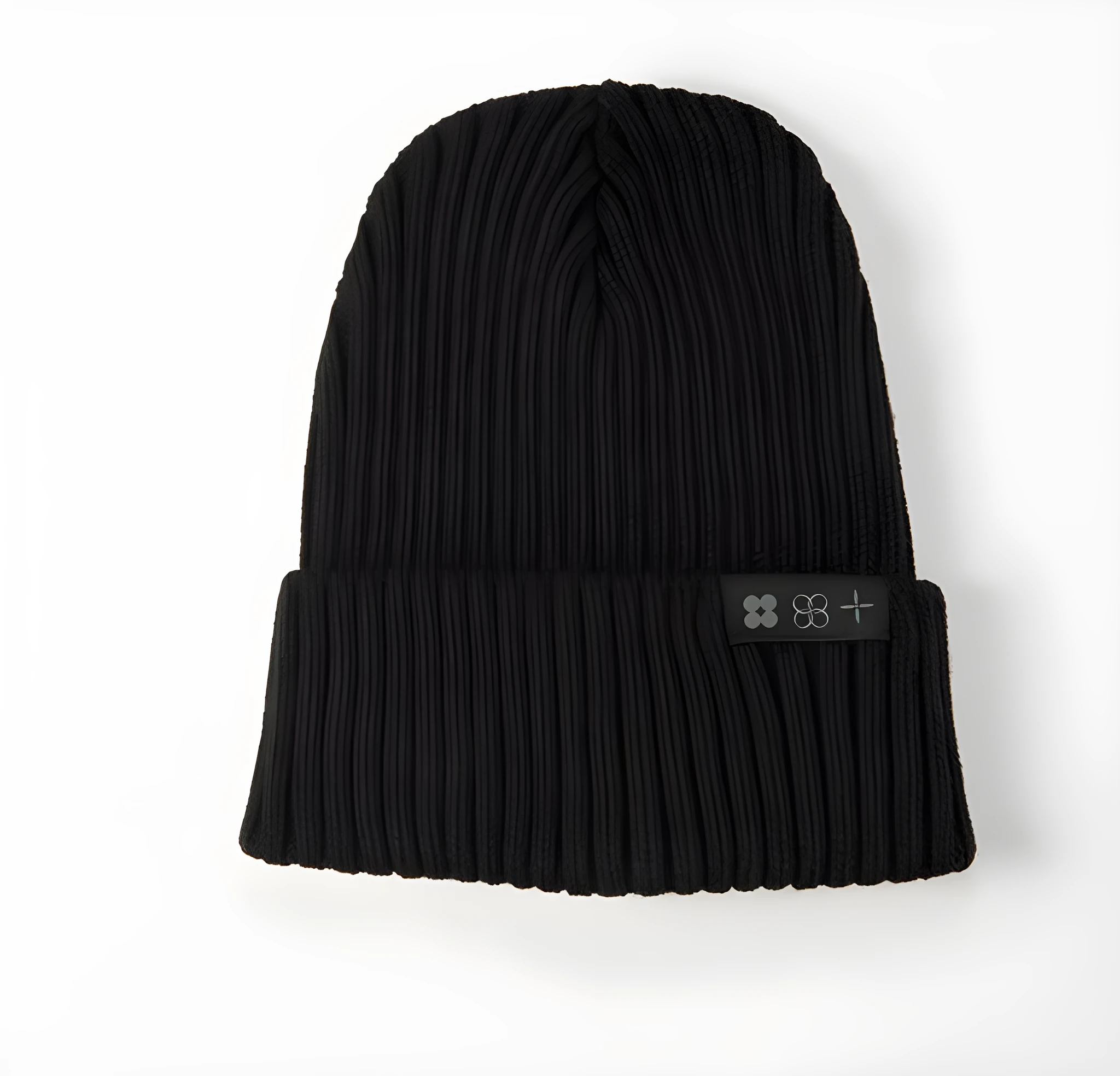 Black wool jacquard knit cap for adults with letter stitching, dome style, unisex