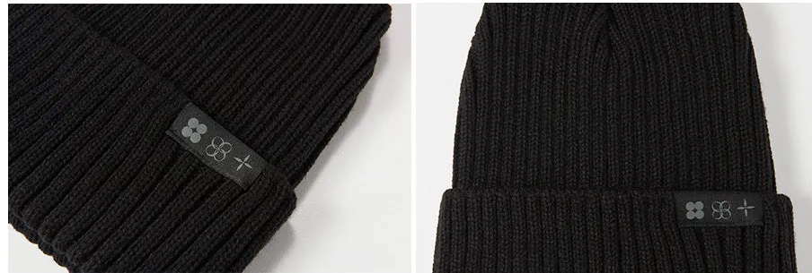 Black wool jacquard knit cap for adults with letter stitching, dome style, unisex