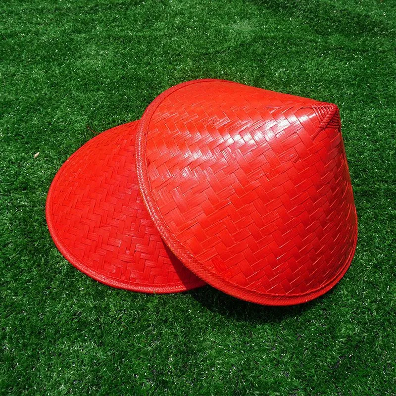 Unisex retro bamboo hat double-sided red and black 42cm diameter adult size