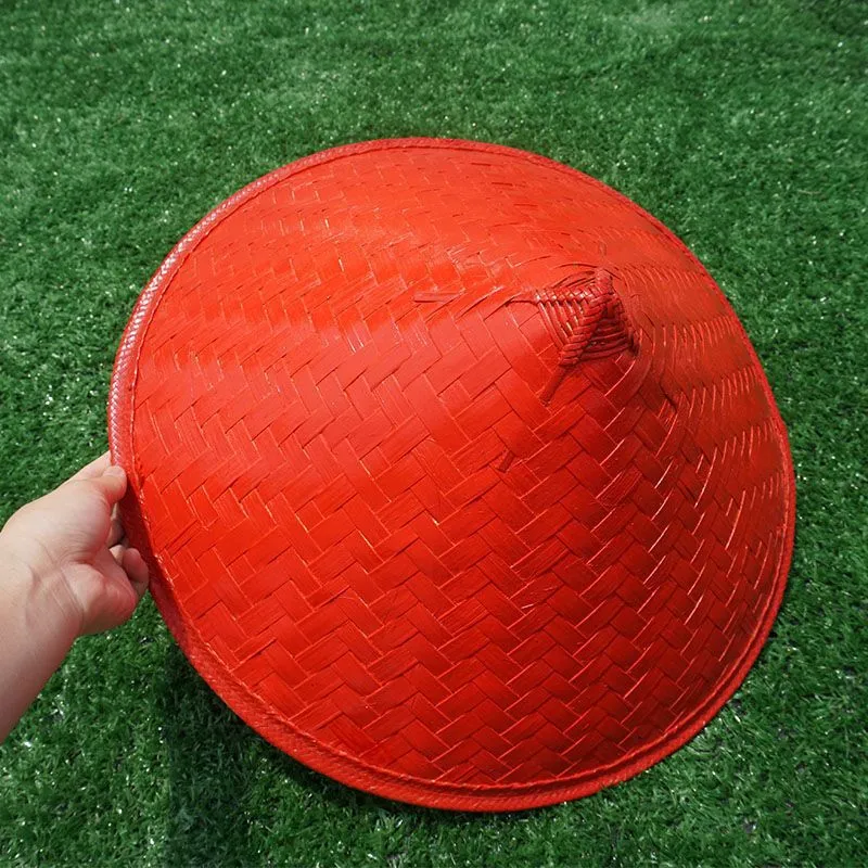 Unisex retro bamboo hat double-sided red and black 42cm diameter adult size