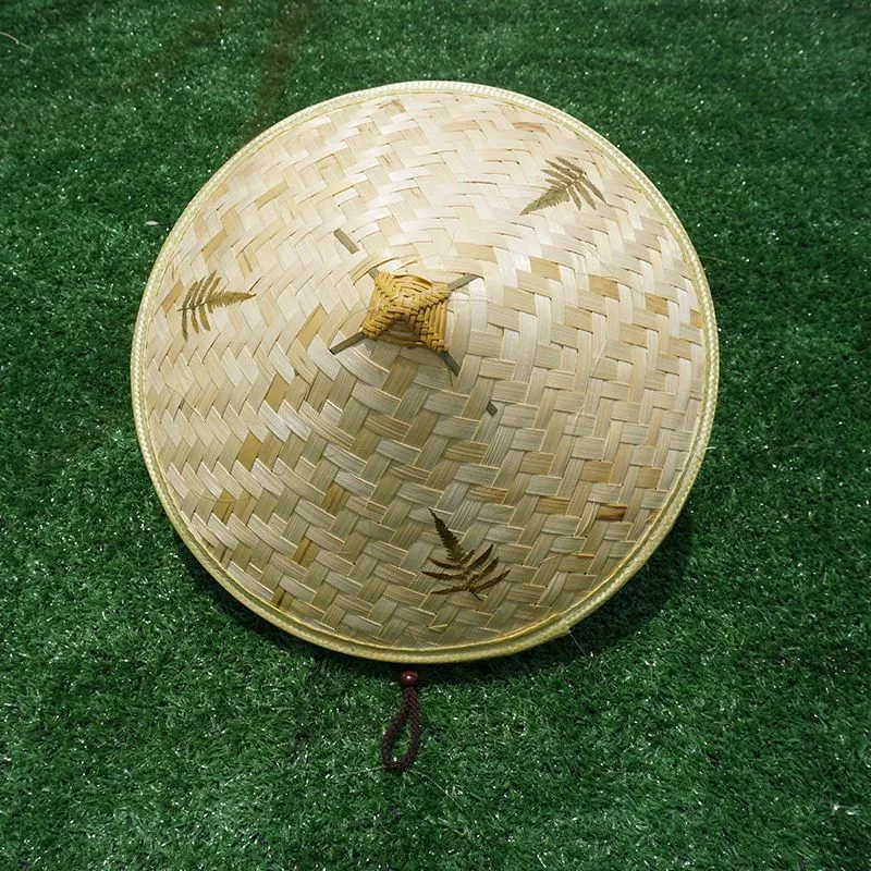 Unisex retro bamboo hat double-sided red and black 42cm diameter adult size
