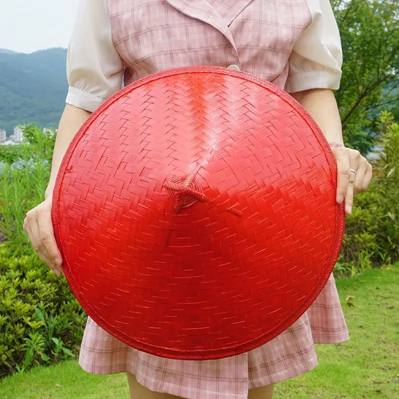 Unisex retro bamboo hat double-sided red and black 42cm diameter adult size