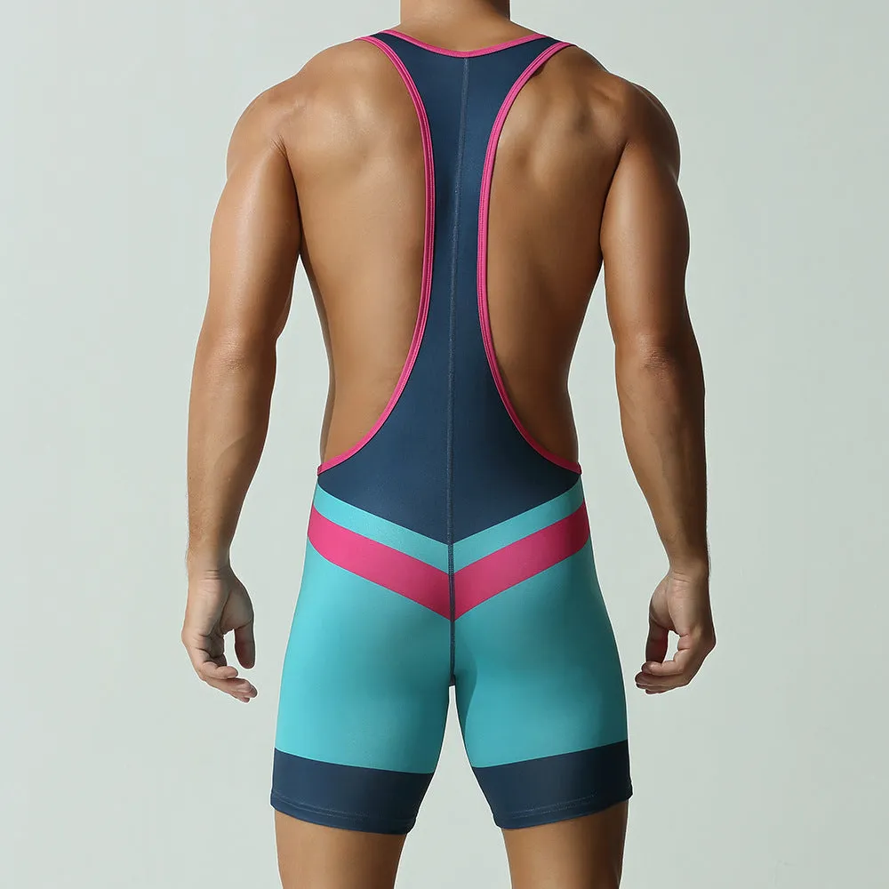 Men's solid colour quick-dry polyester sports vest jumpsuit in dream blue