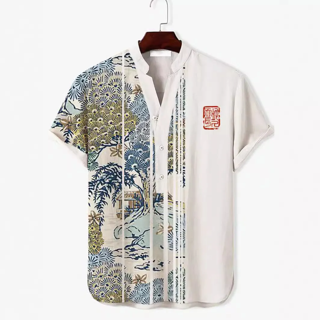 3D digital animal pattern short sleeve casual shirt on a hanger, showing one of thirteen colour variants.